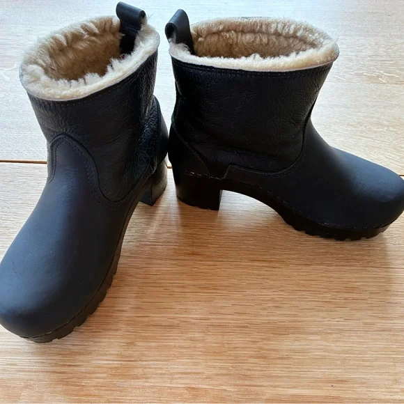 NWOB No. 6 pull on Shearling-clog boots in black mid-tread sz 39 - Picture 4 of 6